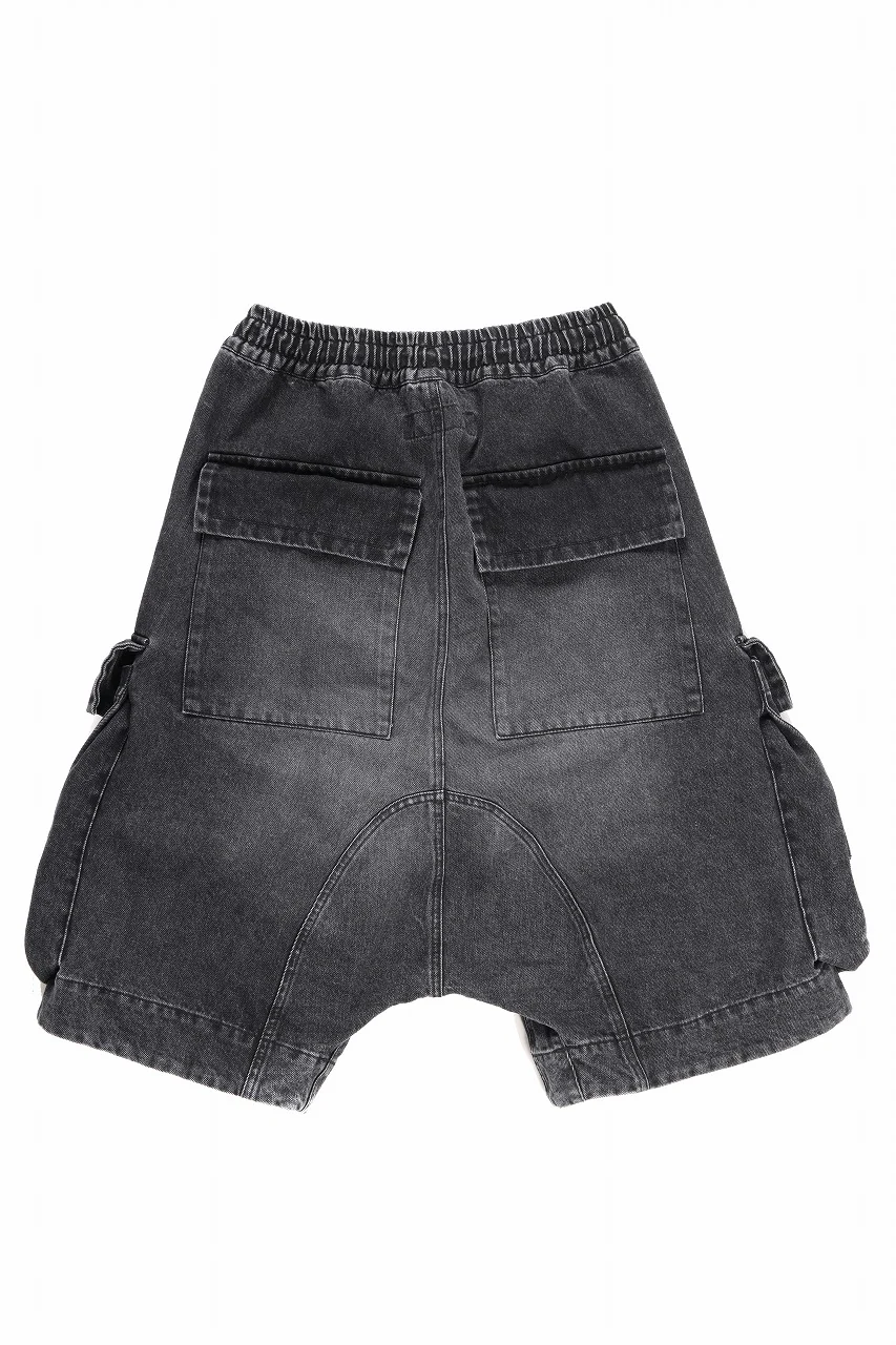 A.F ARTEFACT LOWCROTCH MILITARY WIDE SHORTS / FADED DENIM (BLACK) - Image 2