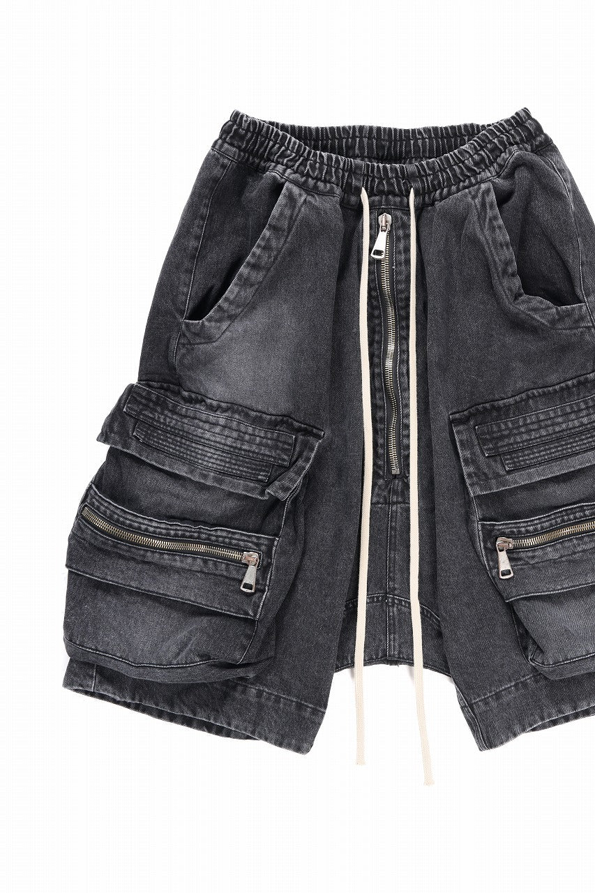 A.F ARTEFACT LOWCROTCH MILITARY WIDE SHORTS / FADED DENIM (BLACK) - Image 3