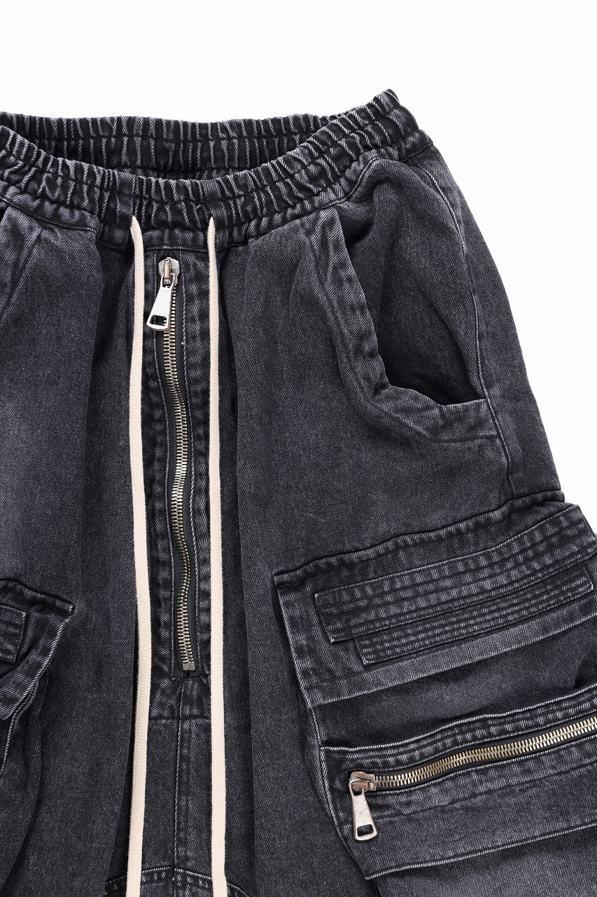 A.F ARTEFACT LOWCROTCH MILITARY WIDE SHORTS / FADED DENIM (BLACK) - Image 5