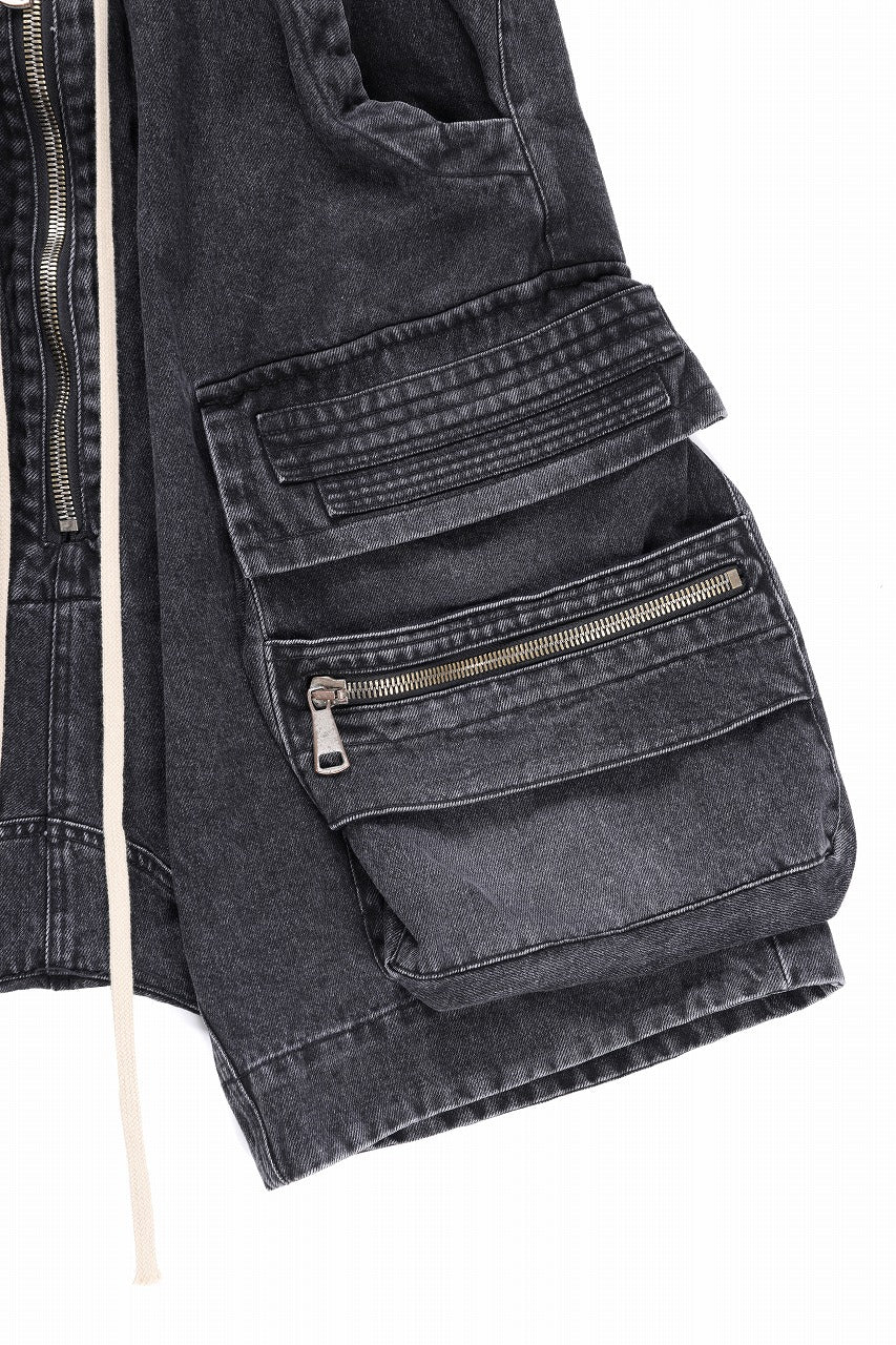 A.F ARTEFACT LOWCROTCH MILITARY WIDE SHORTS / FADED DENIM (BLACK) - Image 6
