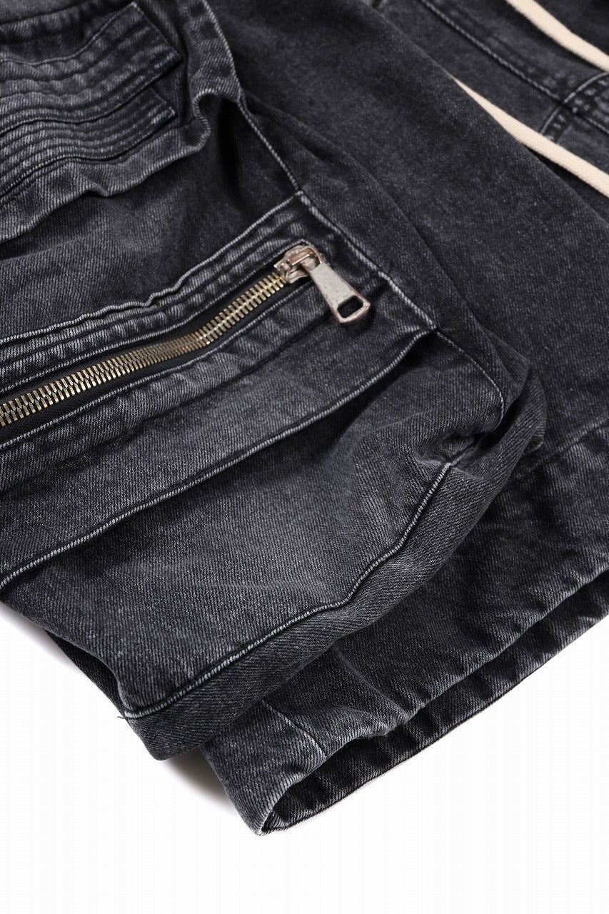 A.F ARTEFACT LOWCROTCH MILITARY WIDE SHORTS / FADED DENIM (BLACK) - Image 8