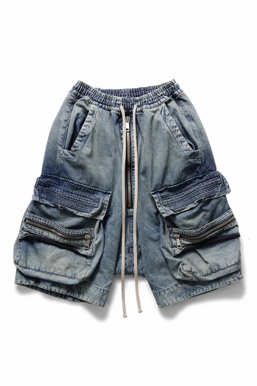A.F ARTEFACT LOWCROTCH MILITARY WIDE SHORTS / FADED DENIM (BLUE) - Image 2
