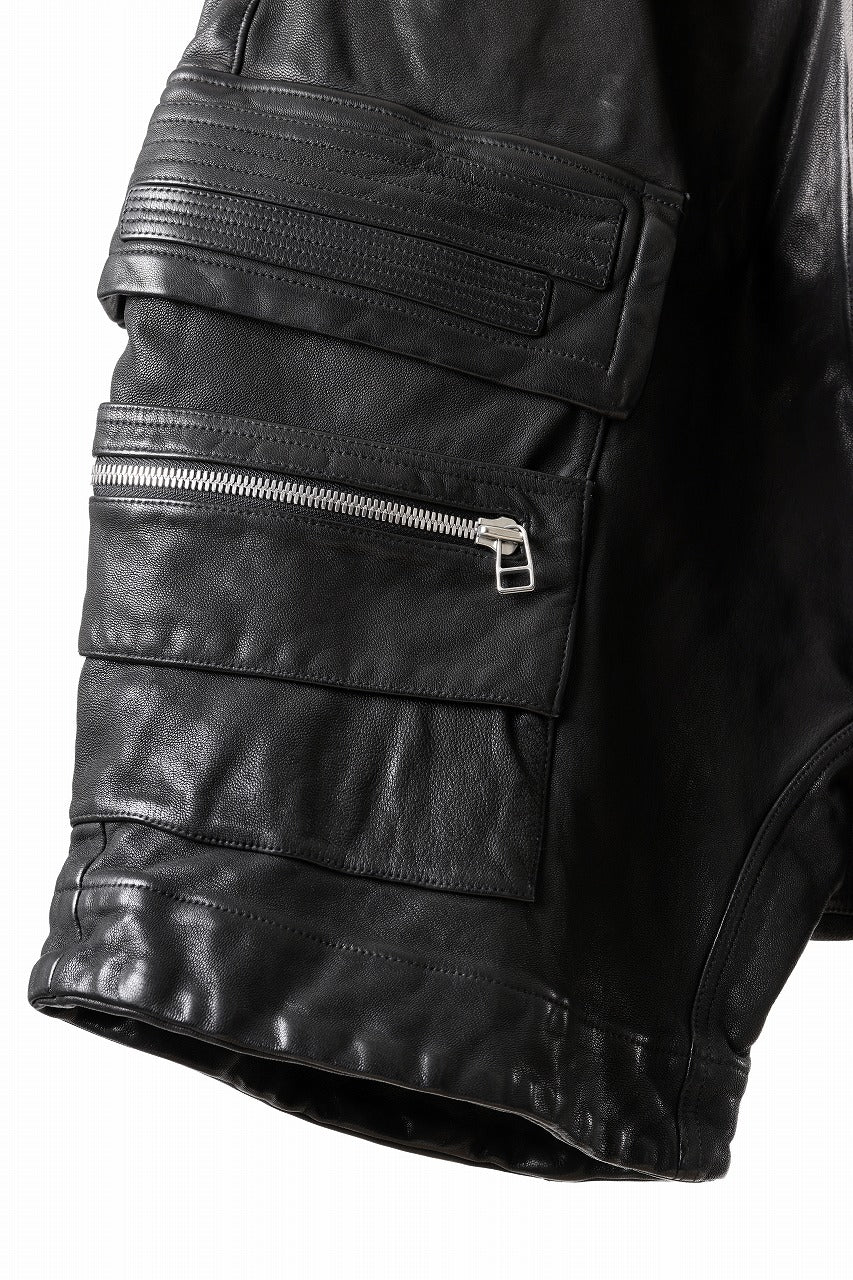 A.F ARTEFACT LOWCROTCH MILITARY WIDE SHORTS / SOFT GOAT LEATHER (BLACK) - Image 6