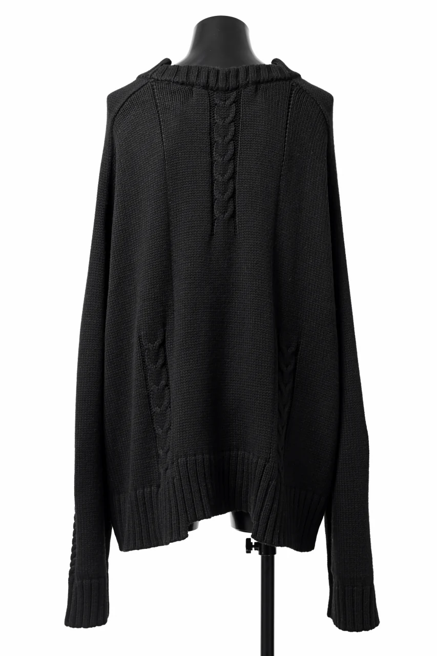 A.F ARTEFACT LOWGAUGE CABLE KNIT PULLOVER IRREGULAR-HEM (BLACK) - Image 10