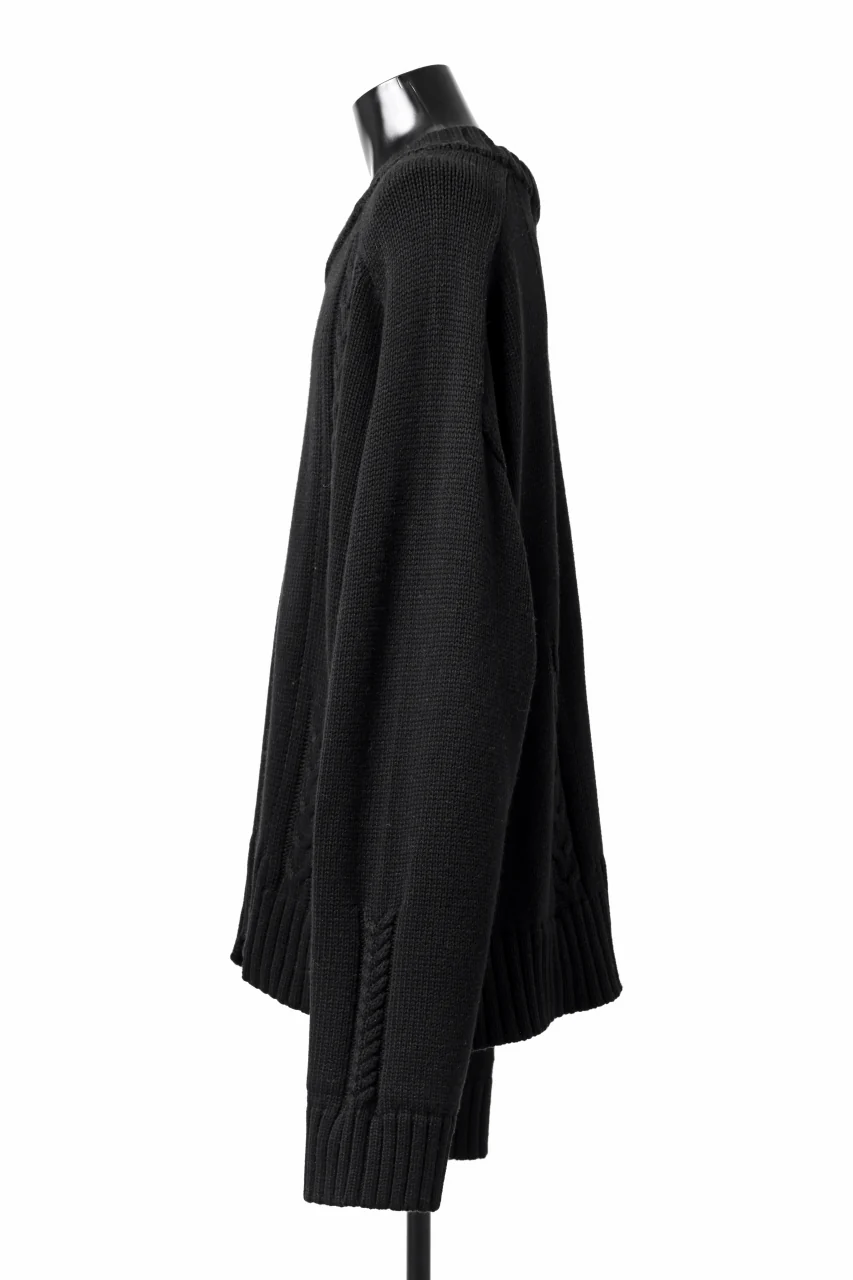 A.F ARTEFACT LOWGAUGE CABLE KNIT PULLOVER IRREGULAR-HEM (BLACK) - Image 11
