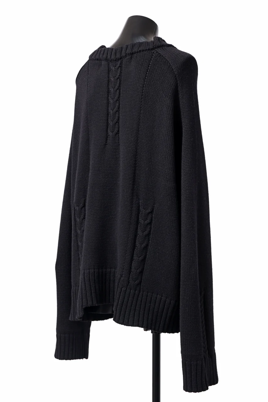 A.F ARTEFACT LOWGAUGE CABLE KNIT PULLOVER IRREGULAR-HEM (BLACK) - Image 12