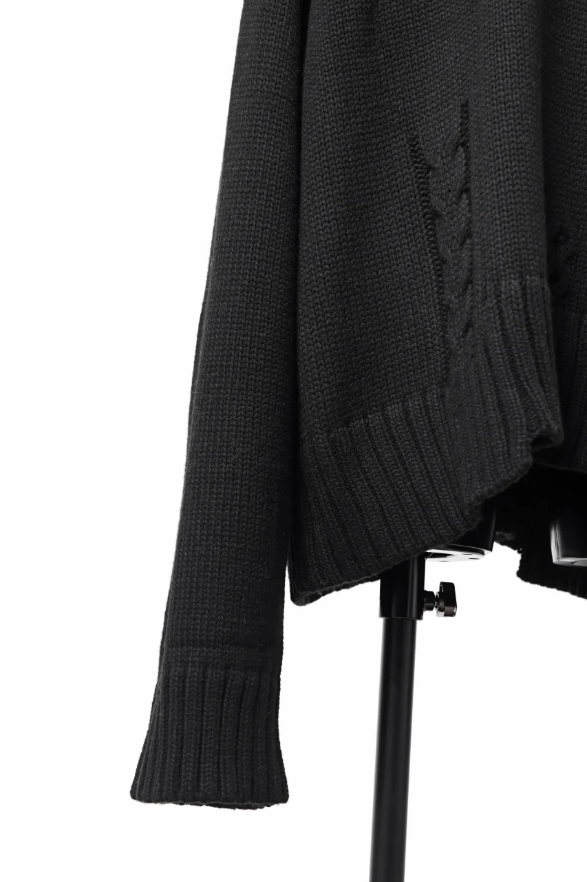 A.F ARTEFACT LOWGAUGE CABLE KNIT PULLOVER IRREGULAR-HEM (BLACK) - Image 14