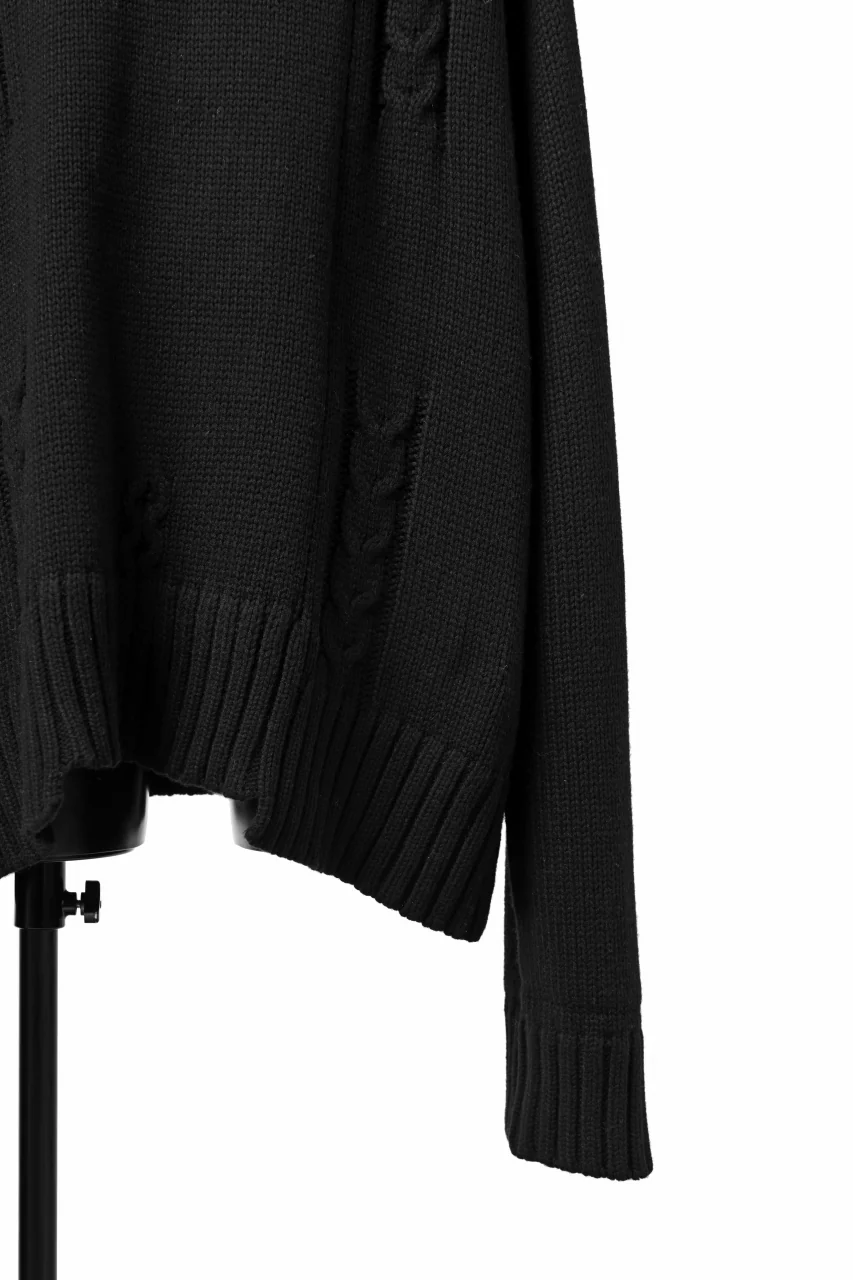 A.F ARTEFACT LOWGAUGE CABLE KNIT PULLOVER IRREGULAR-HEM (BLACK) - Image 15