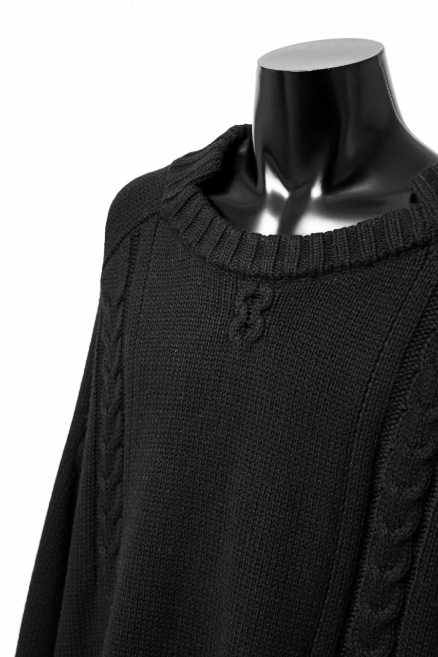 A.F ARTEFACT LOWGAUGE CABLE KNIT PULLOVER IRREGULAR-HEM (BLACK) - Image 16
