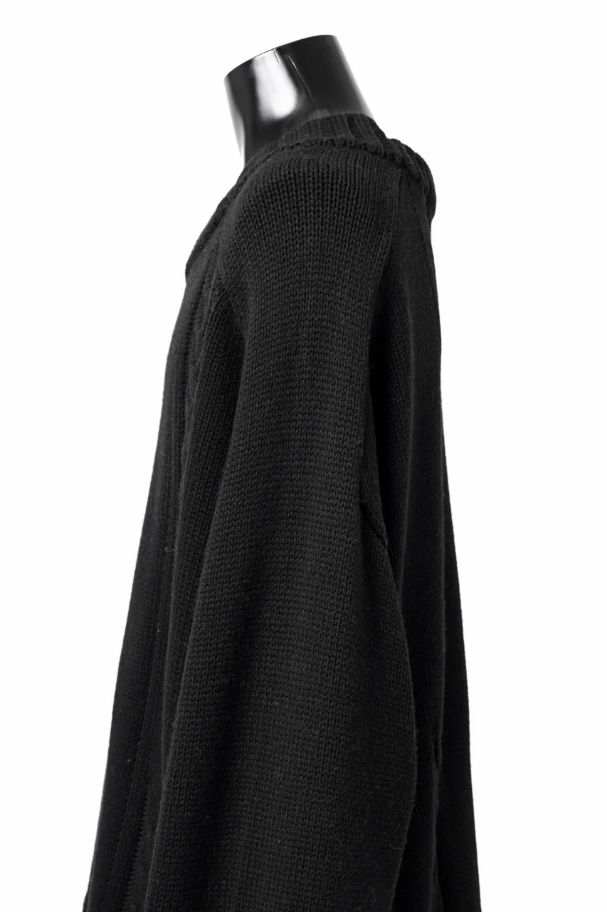 A.F ARTEFACT LOWGAUGE CABLE KNIT PULLOVER IRREGULAR-HEM (BLACK) - Image 17