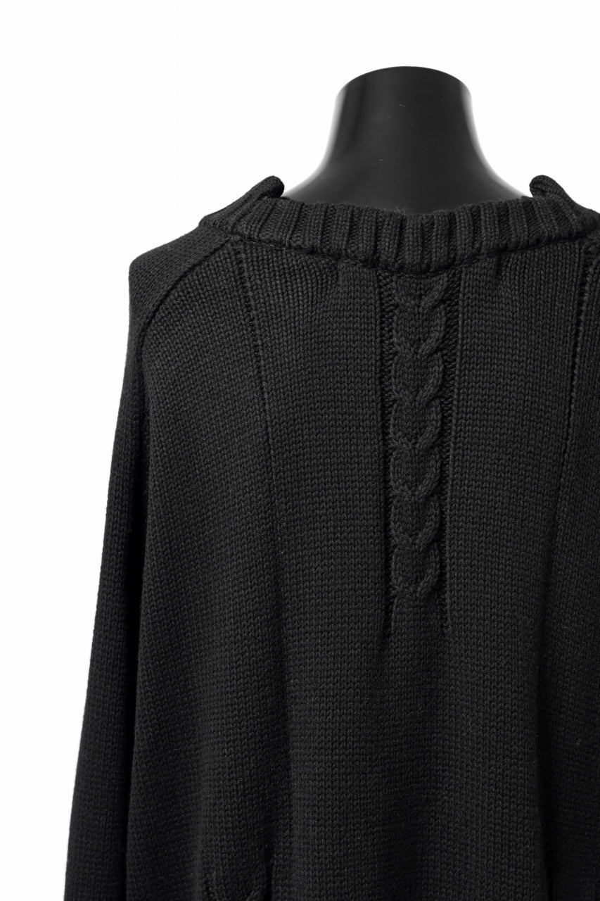 A.F ARTEFACT LOWGAUGE CABLE KNIT PULLOVER IRREGULAR-HEM (BLACK) - Image 18