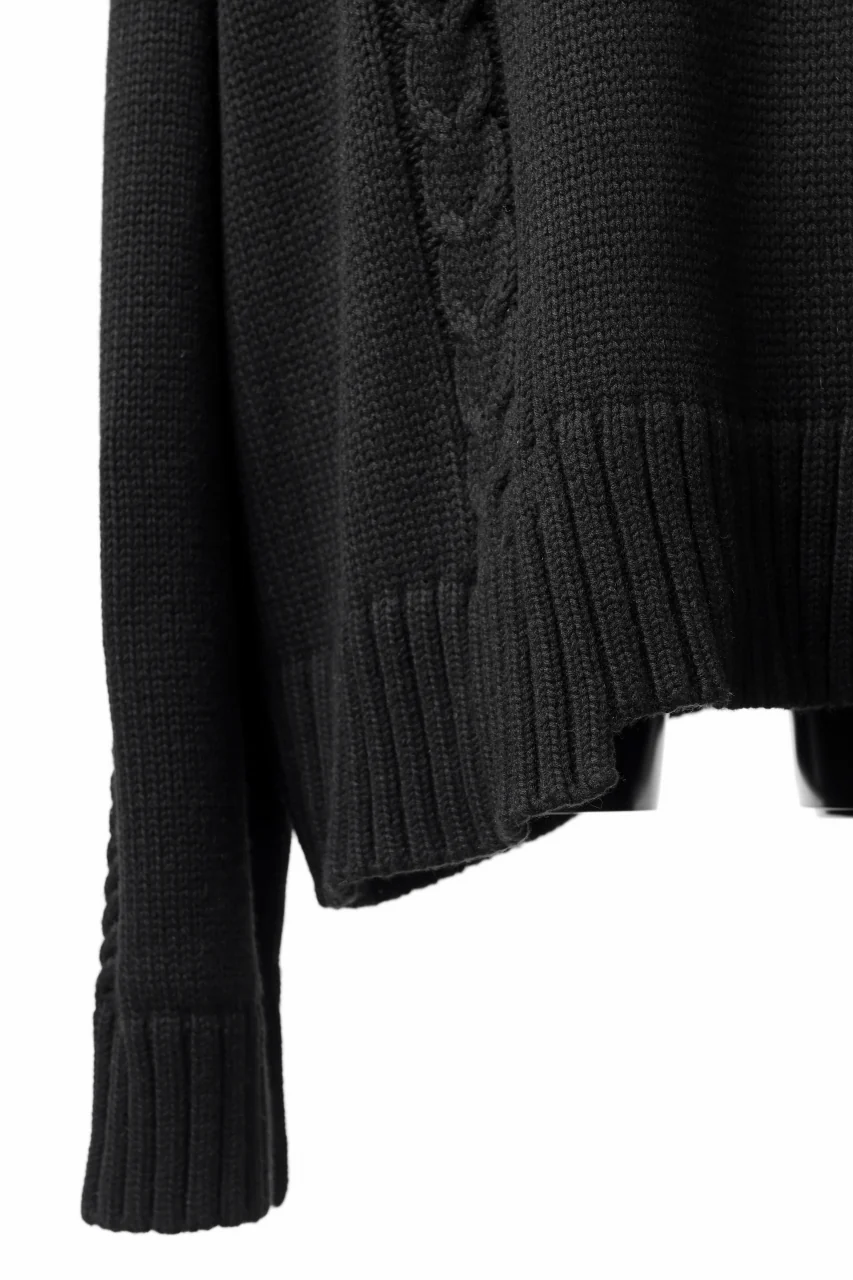 A.F ARTEFACT LOWGAUGE CABLE KNIT PULLOVER IRREGULAR-HEM (BLACK) - Image 19