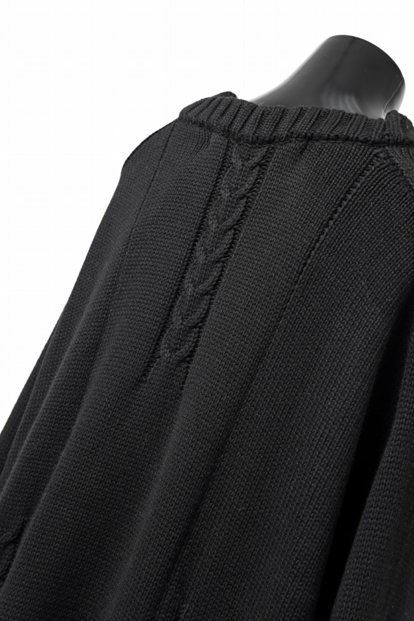 A.F ARTEFACT LOWGAUGE CABLE KNIT PULLOVER IRREGULAR-HEM (BLACK) - Image 20