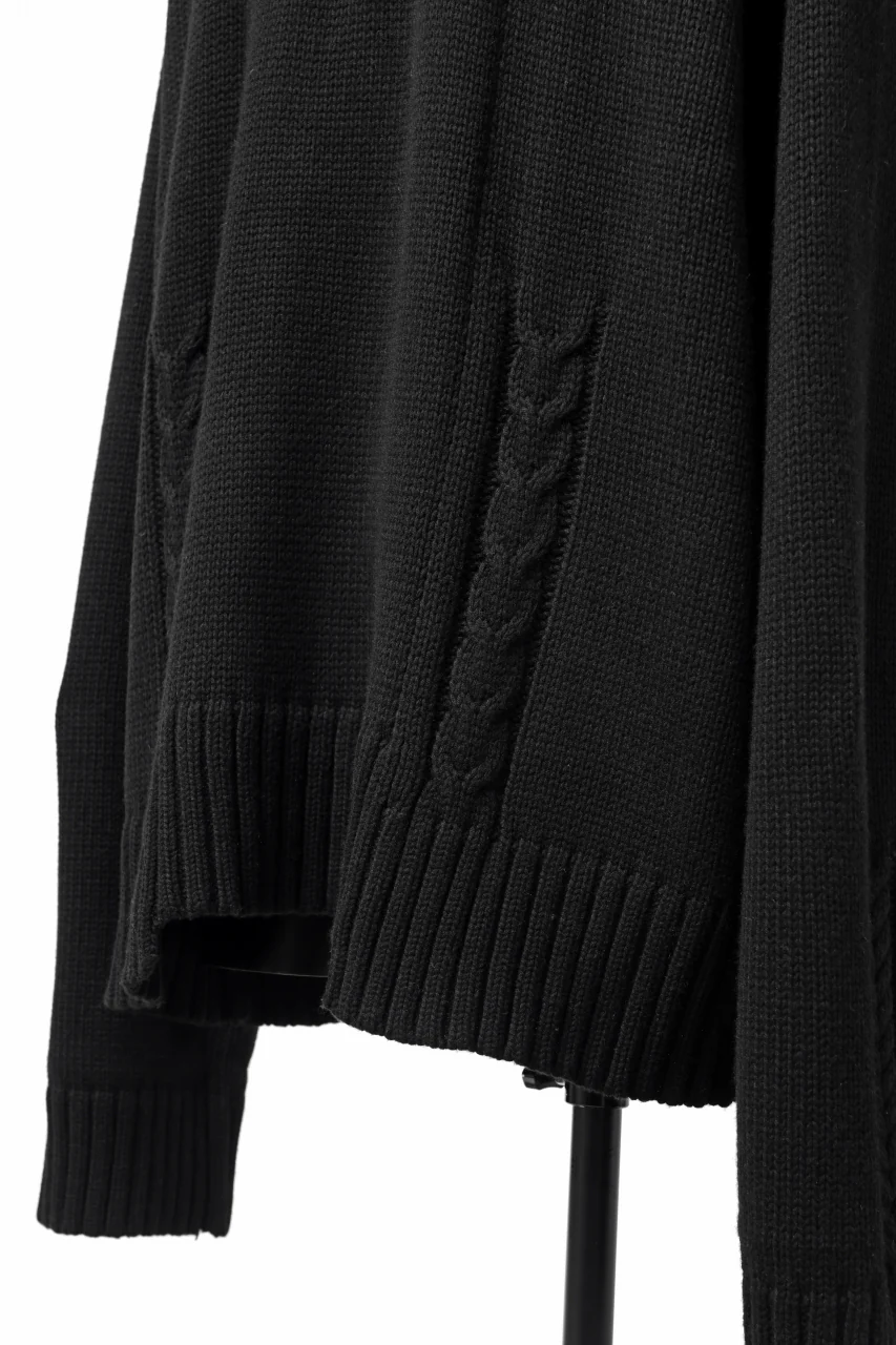 A.F ARTEFACT LOWGAUGE CABLE KNIT PULLOVER IRREGULAR-HEM (BLACK) - Image 21