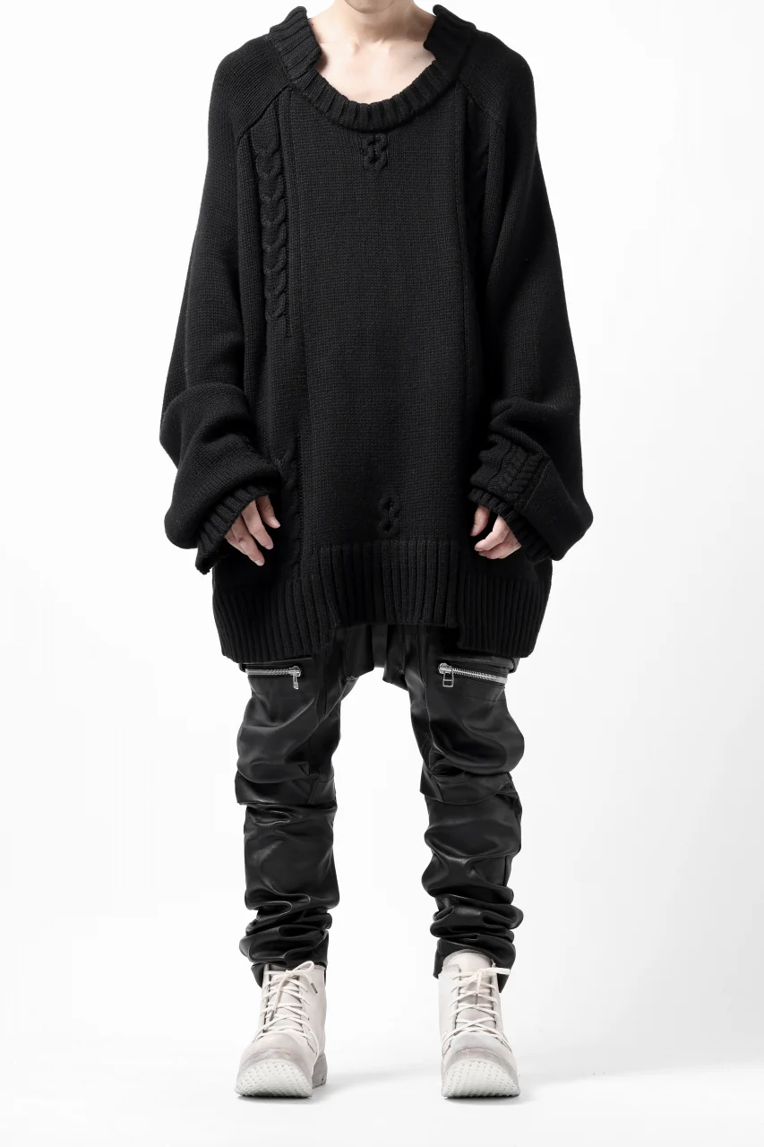 A.F ARTEFACT LOWGAUGE CABLE KNIT PULLOVER IRREGULAR-HEM (BLACK) - Image 23