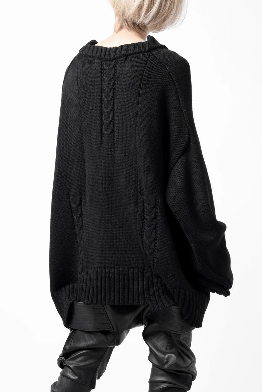 A.F ARTEFACT LOWGAUGE CABLE KNIT PULLOVER IRREGULAR-HEM (BLACK) - Image 6