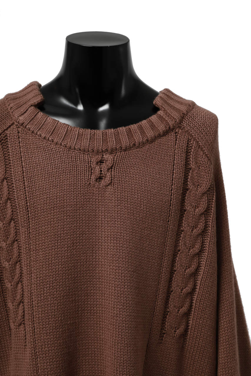 A.F ARTEFACT LOWGAUGE CABLE KNIT PULLOVER IRREGULAR-HEM (BROWN) - Image 10