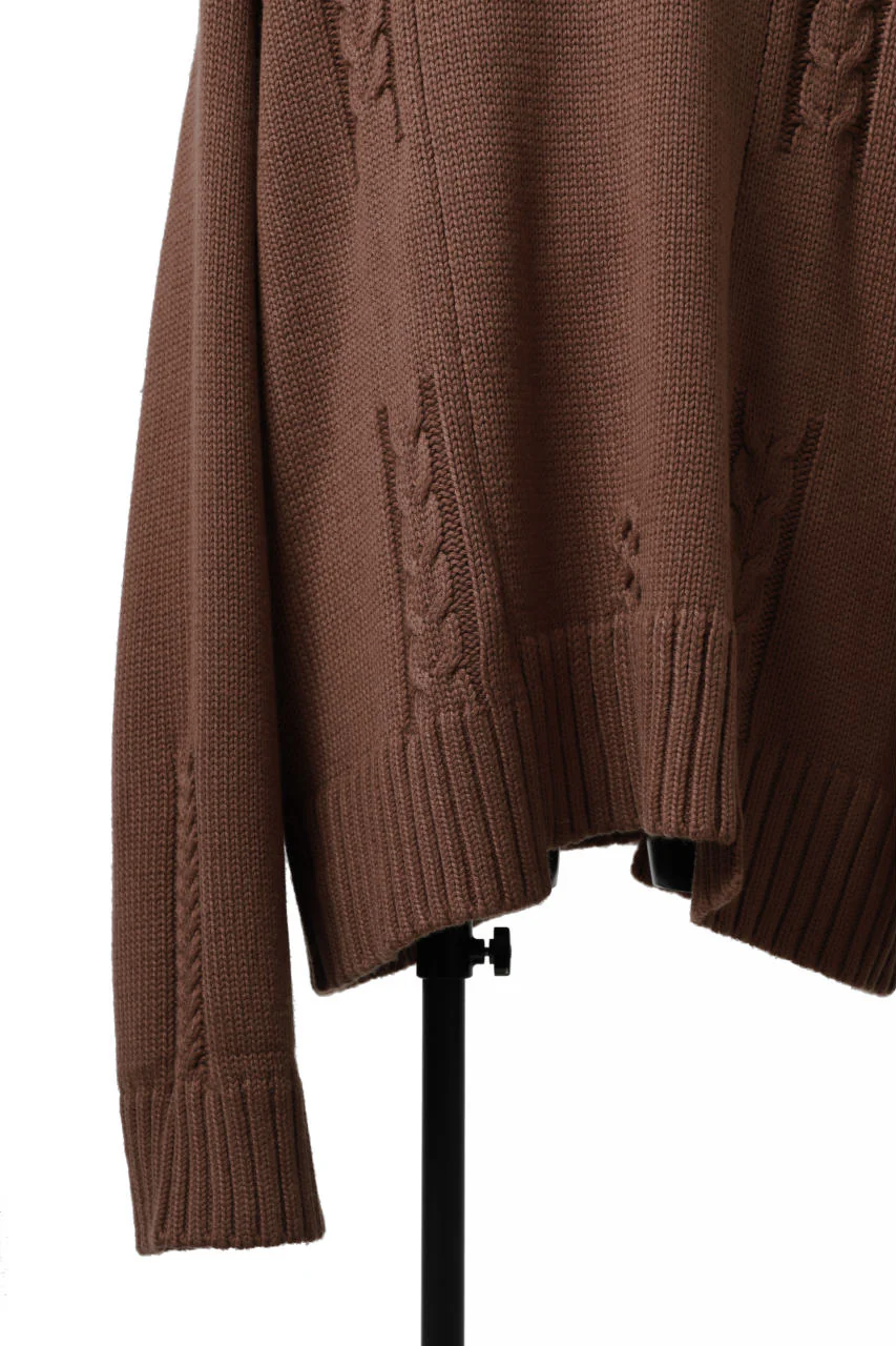 A.F ARTEFACT LOWGAUGE CABLE KNIT PULLOVER IRREGULAR-HEM (BROWN) - Image 11