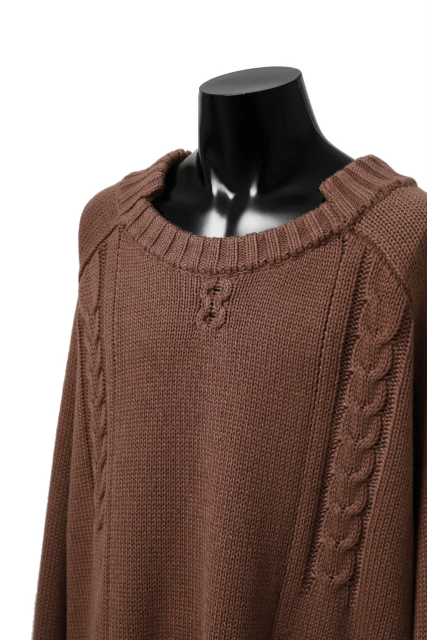 A.F ARTEFACT LOWGAUGE CABLE KNIT PULLOVER IRREGULAR-HEM (BROWN) - Image 12
