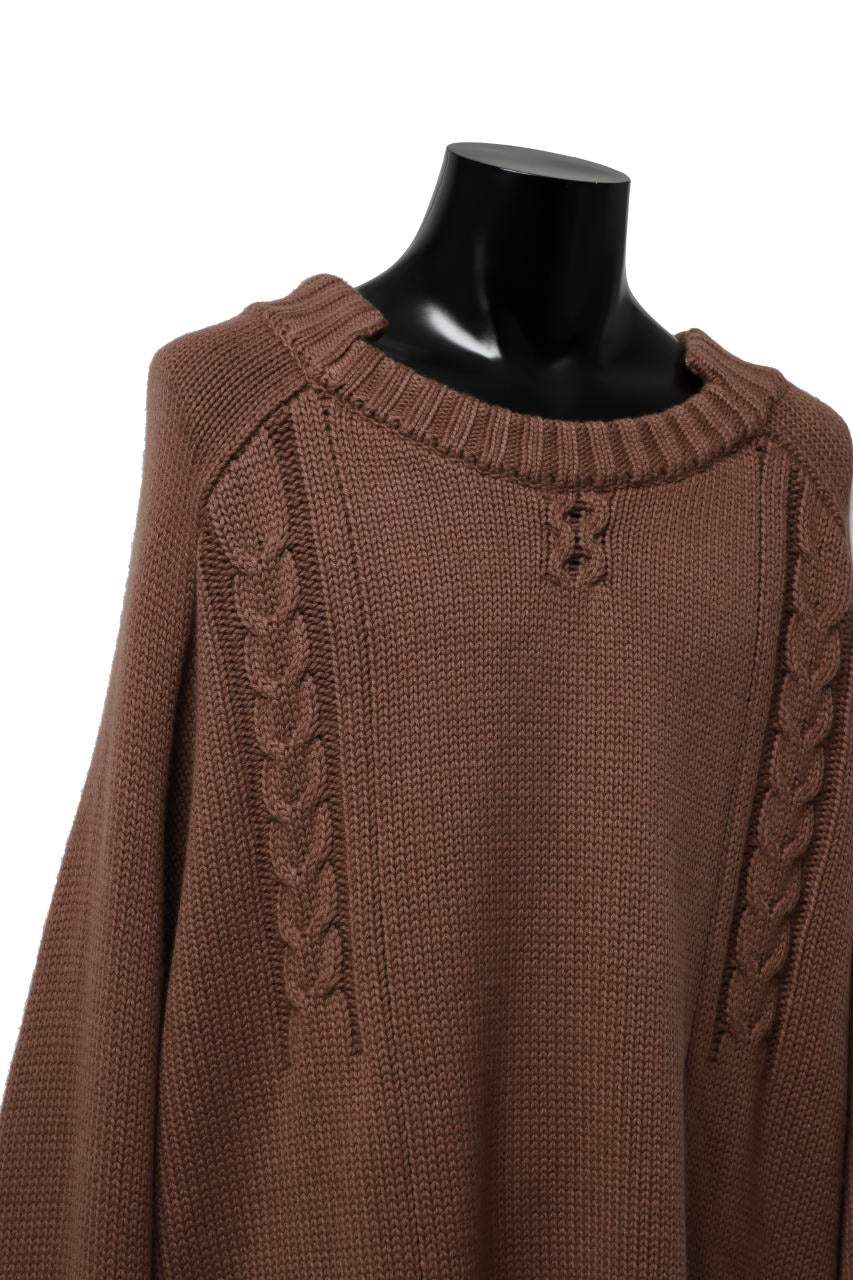 A.F ARTEFACT LOWGAUGE CABLE KNIT PULLOVER IRREGULAR-HEM (BROWN) - Image 13