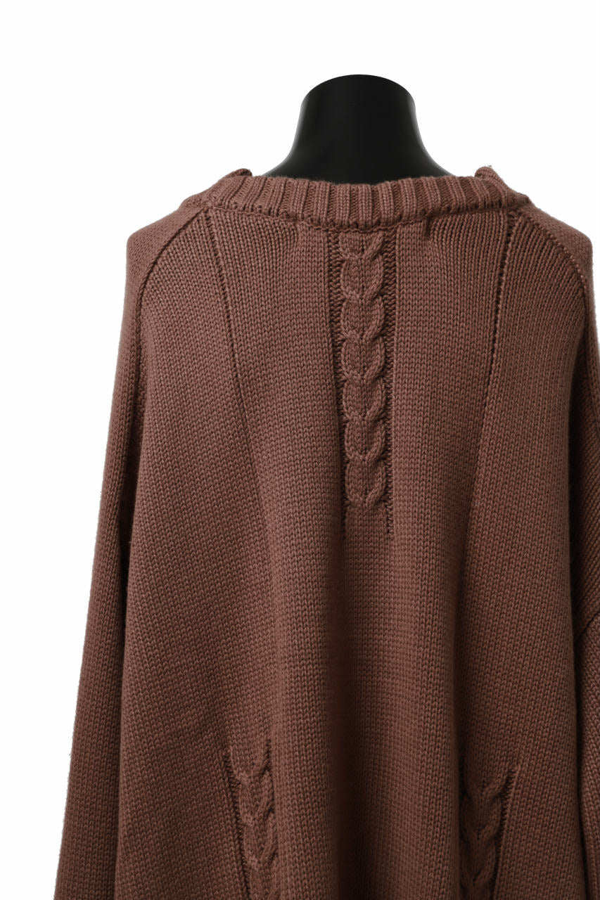 A.F ARTEFACT LOWGAUGE CABLE KNIT PULLOVER IRREGULAR-HEM (BROWN) - Image 15