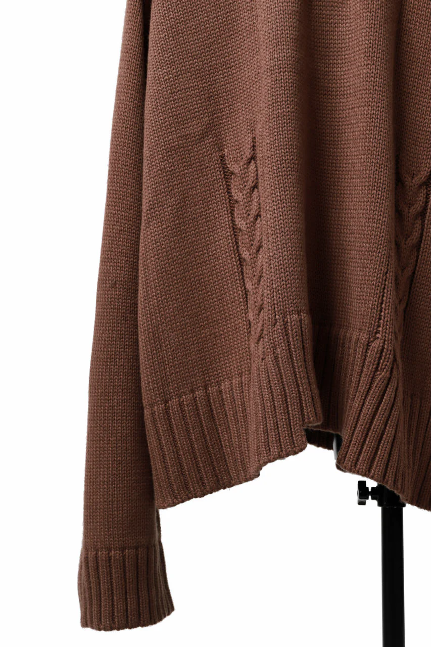 A.F ARTEFACT LOWGAUGE CABLE KNIT PULLOVER IRREGULAR-HEM (BROWN) - Image 16