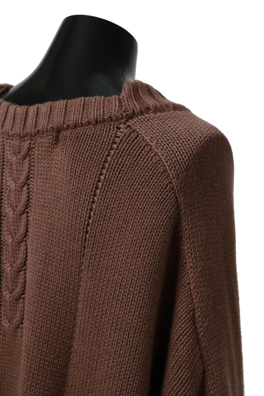 A.F ARTEFACT LOWGAUGE CABLE KNIT PULLOVER IRREGULAR-HEM (BROWN) - Image 17