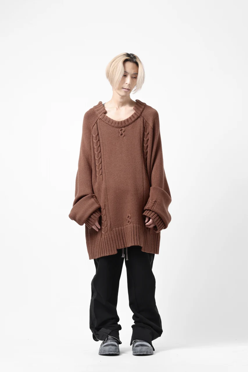 A.F ARTEFACT LOWGAUGE CABLE KNIT PULLOVER IRREGULAR-HEM (BROWN) - Image 19