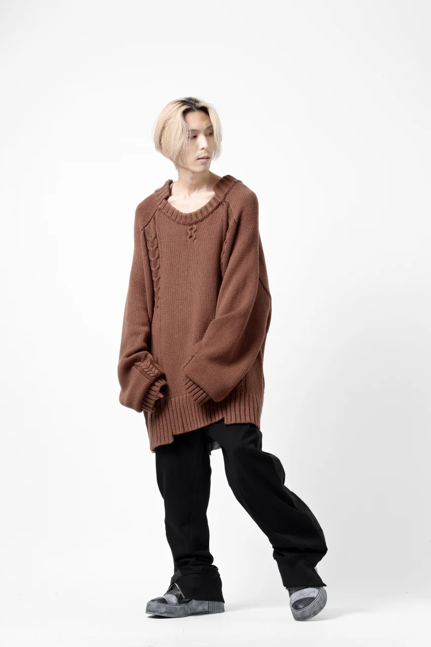 A.F ARTEFACT LOWGAUGE CABLE KNIT PULLOVER IRREGULAR-HEM (BROWN) - Image 20