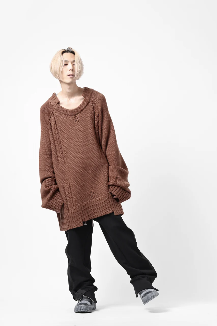 A.F ARTEFACT LOWGAUGE CABLE KNIT PULLOVER IRREGULAR-HEM (BROWN) - Image 21