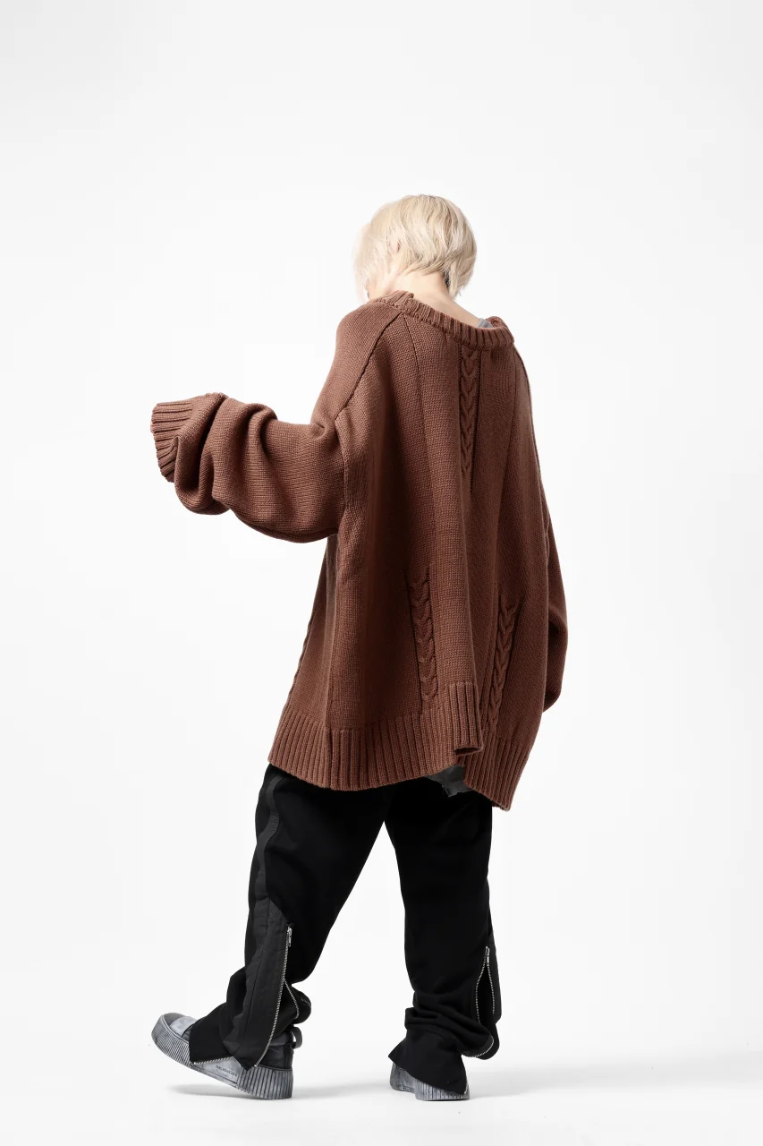 A.F ARTEFACT LOWGAUGE CABLE KNIT PULLOVER IRREGULAR-HEM (BROWN) - Image 22
