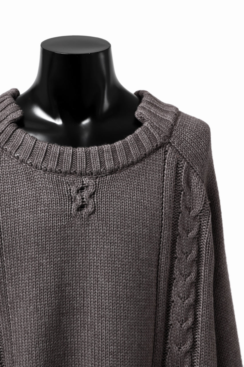 A.F ARTEFACT LOWGAUGE CABLE KNIT PULLOVER IRREGULAR-HEM (GREY) - Image 10