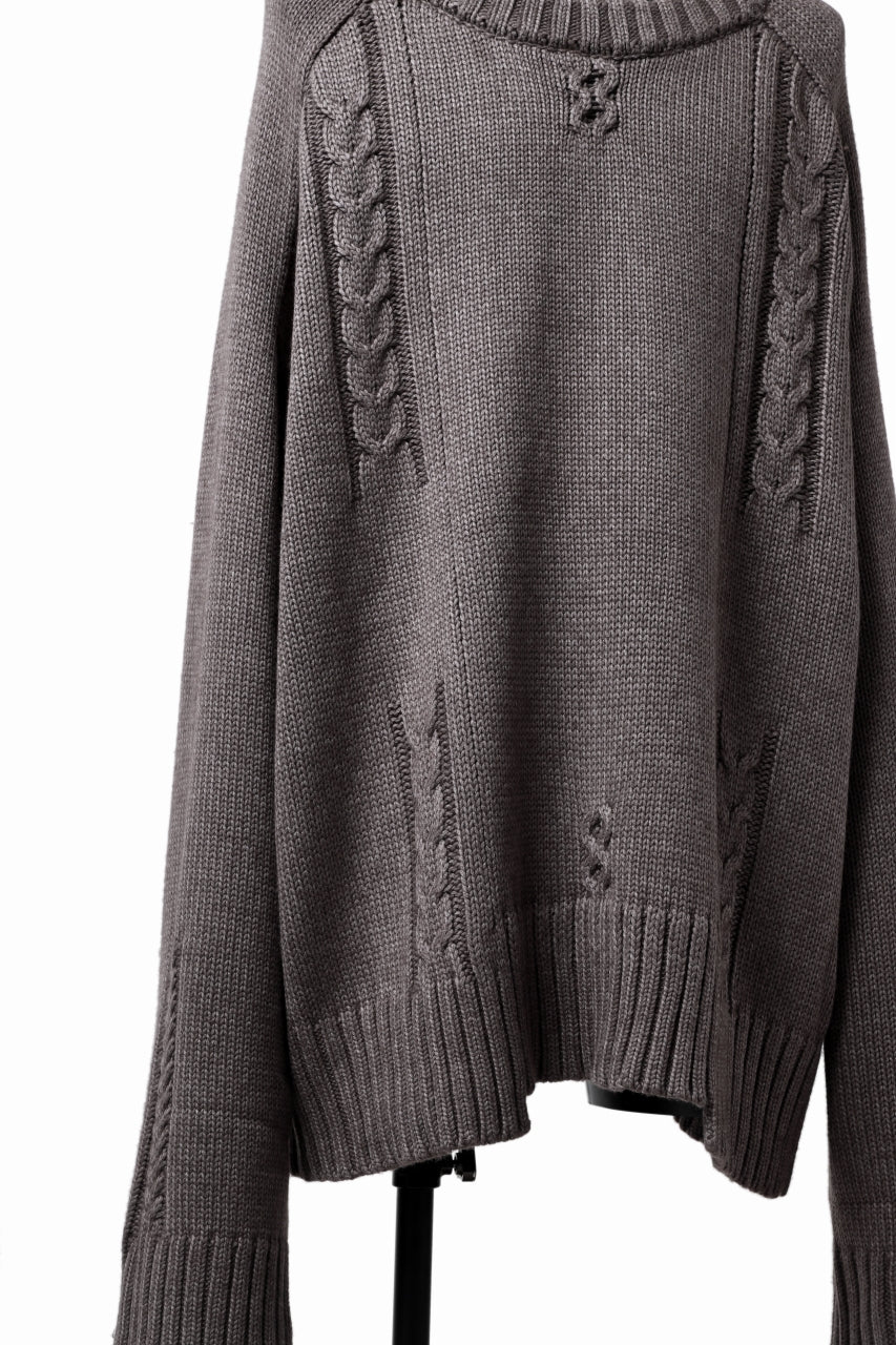 A.F ARTEFACT LOWGAUGE CABLE KNIT PULLOVER IRREGULAR-HEM (GREY) - Image 11