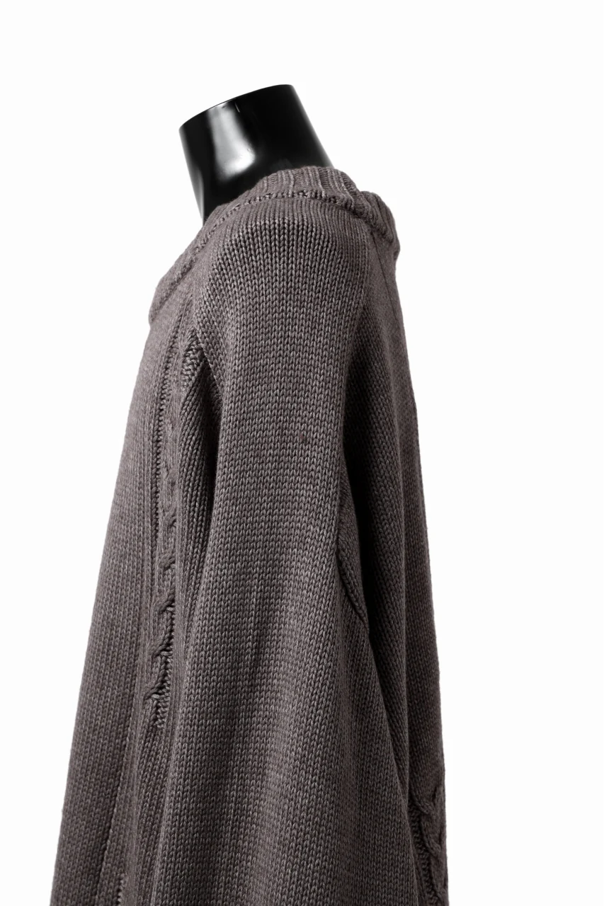 A.F ARTEFACT LOWGAUGE CABLE KNIT PULLOVER IRREGULAR-HEM (GREY) - Image 13