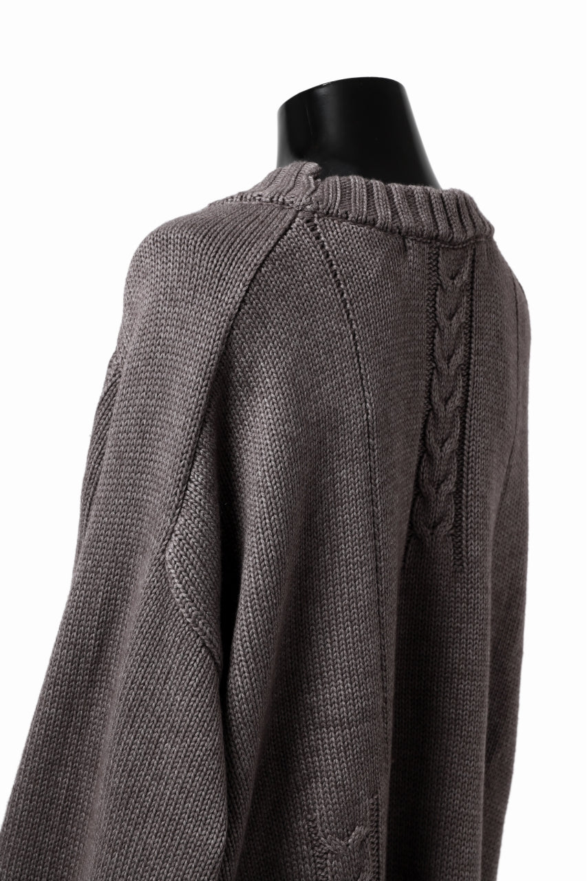 A.F ARTEFACT LOWGAUGE CABLE KNIT PULLOVER IRREGULAR-HEM (GREY) - Image 14