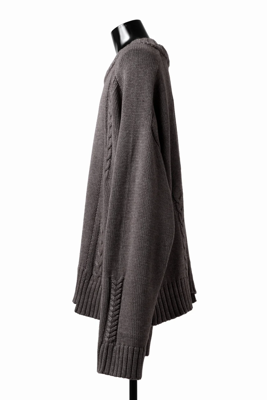 A.F ARTEFACT LOWGAUGE CABLE KNIT PULLOVER IRREGULAR-HEM (GREY) - Image 6