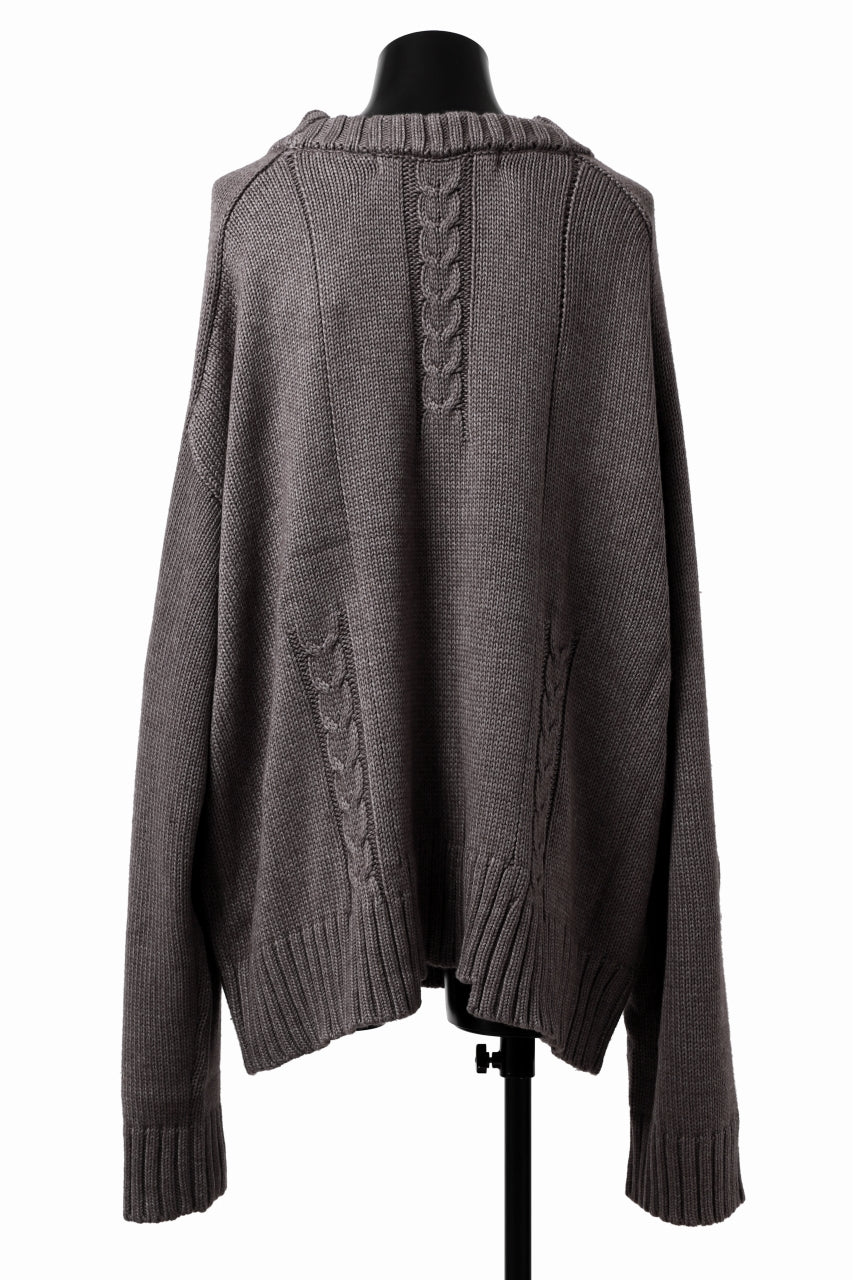 A.F ARTEFACT LOWGAUGE CABLE KNIT PULLOVER IRREGULAR-HEM (GREY) - Image 7