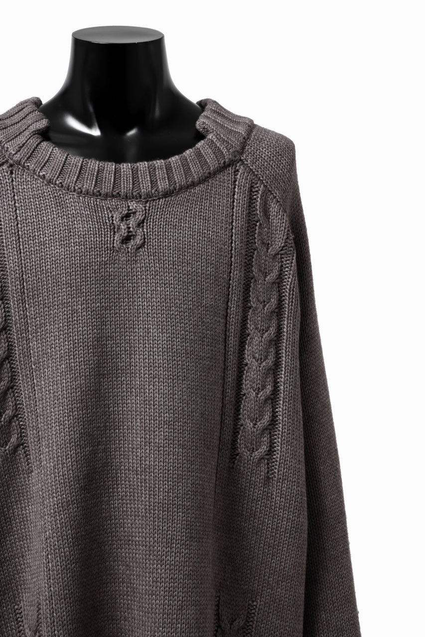 A.F ARTEFACT LOWGAUGE CABLE KNIT PULLOVER IRREGULAR-HEM (GREY) - Image 8