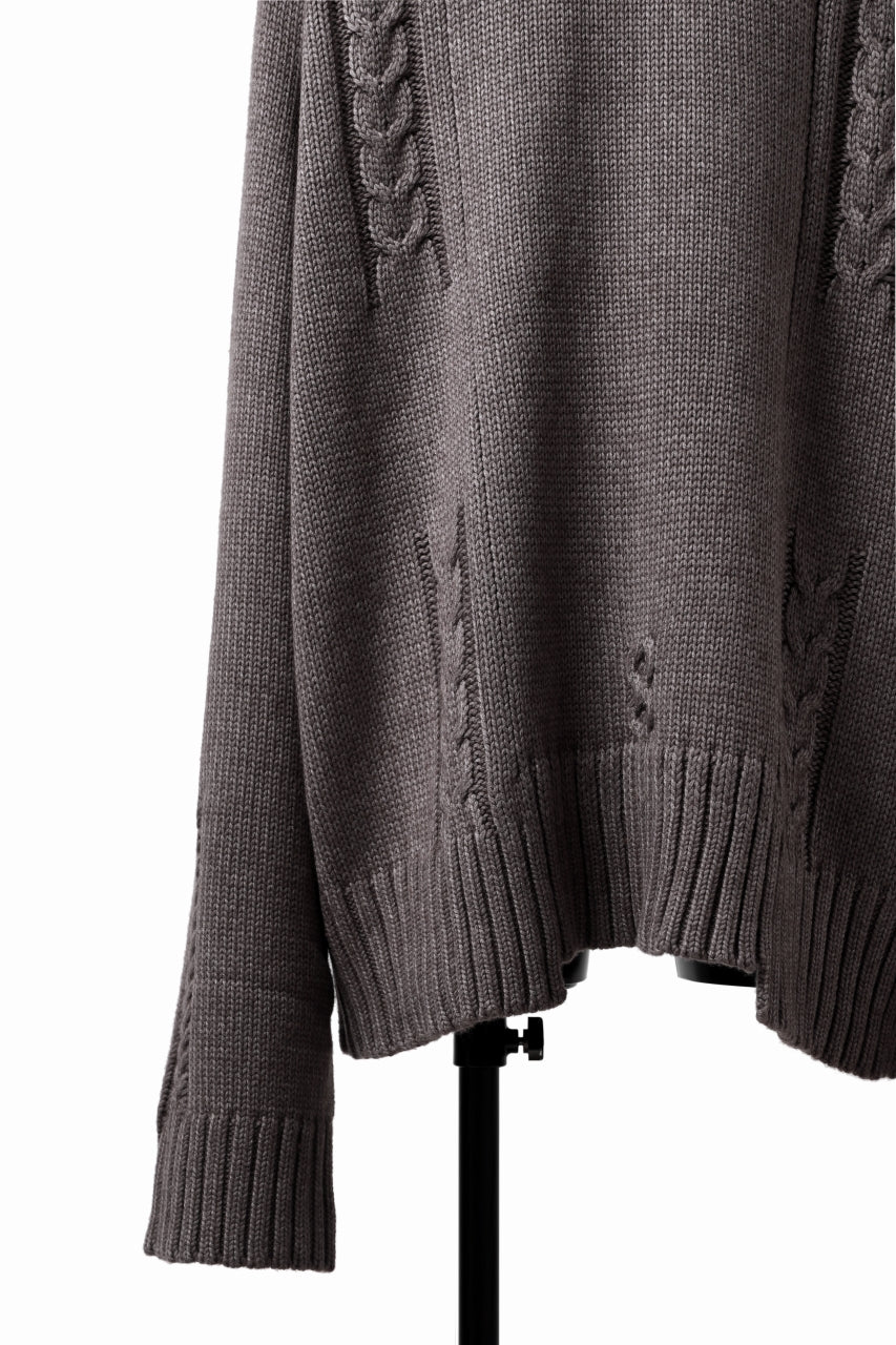 A.F ARTEFACT LOWGAUGE CABLE KNIT PULLOVER IRREGULAR-HEM (GREY) - Image 9