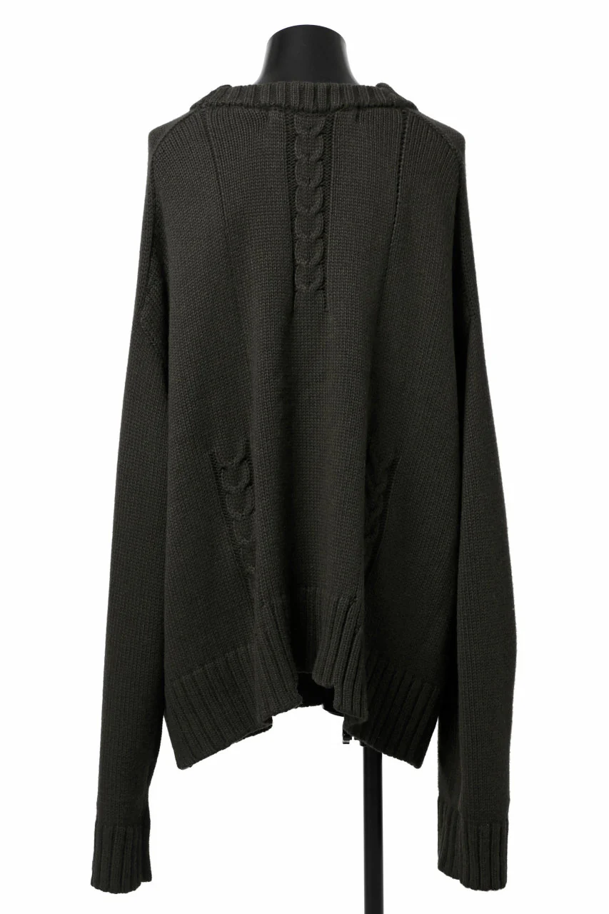 A.F ARTEFACT LOWGAUGE CABLE KNIT PULLOVER IRREGULAR-HEM (KHAKI) - Image 10