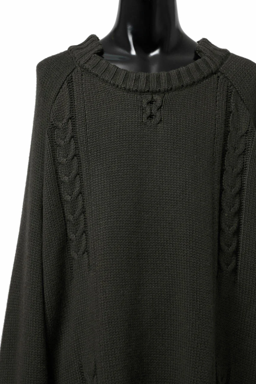 A.F ARTEFACT LOWGAUGE CABLE KNIT PULLOVER IRREGULAR-HEM (KHAKI) - Image 11