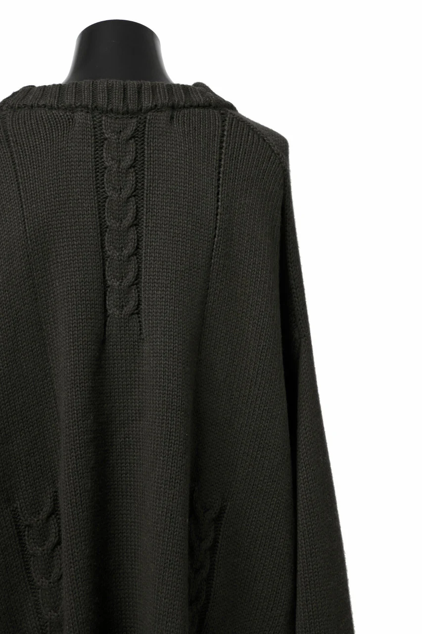 A.F ARTEFACT LOWGAUGE CABLE KNIT PULLOVER IRREGULAR-HEM (KHAKI) - Image 18