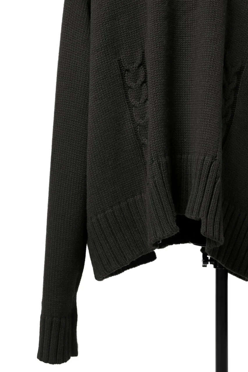 A.F ARTEFACT LOWGAUGE CABLE KNIT PULLOVER IRREGULAR-HEM (KHAKI) - Image 19