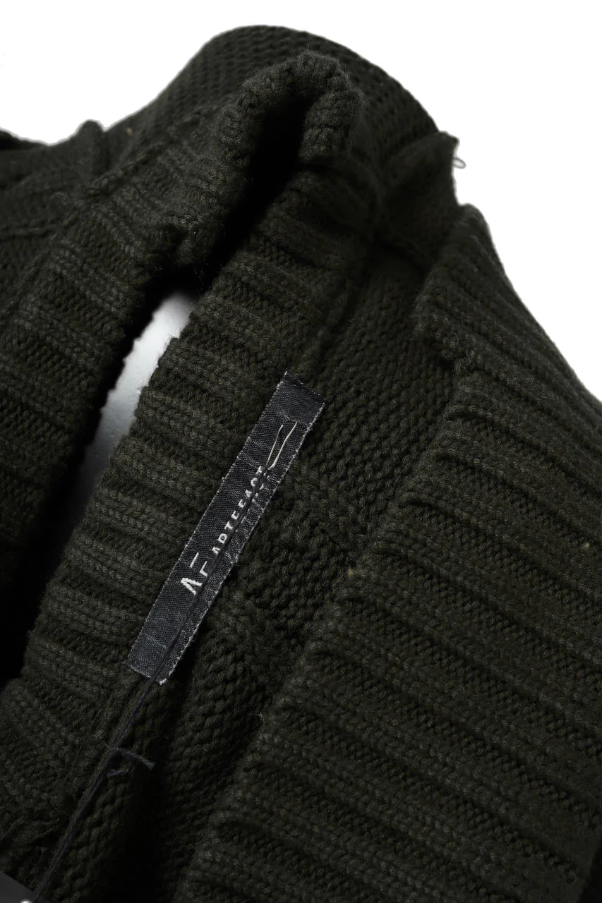 A.F ARTEFACT LOWGAUGE CABLE KNIT PULLOVER IRREGULAR-HEM (KHAKI) - Image 20