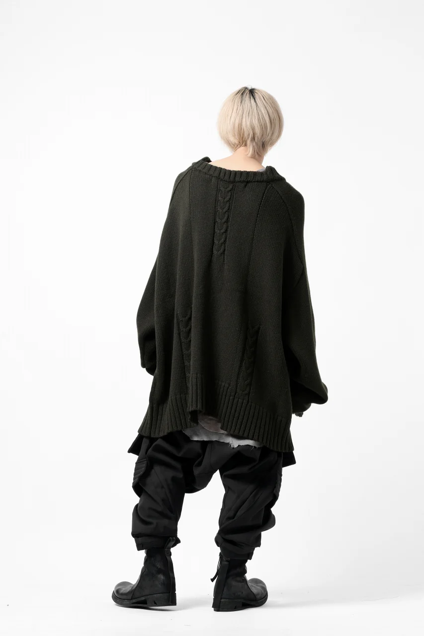 A.F ARTEFACT LOWGAUGE CABLE KNIT PULLOVER IRREGULAR-HEM (KHAKI) - Image 23