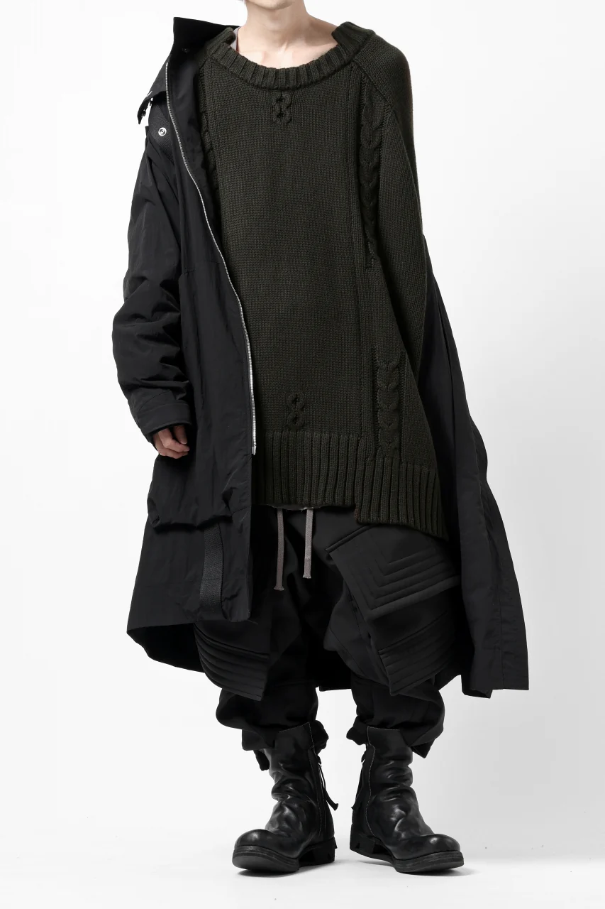 A.F ARTEFACT LOWGAUGE CABLE KNIT PULLOVER IRREGULAR-HEM (KHAKI) - Image 25