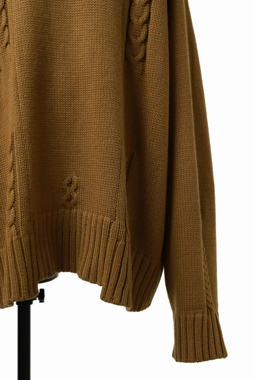 A.F ARTEFACT LOWGAUGE CABLE KNIT PULLOVER IRREGULAR-HEM (MUSTARD) - Image 12