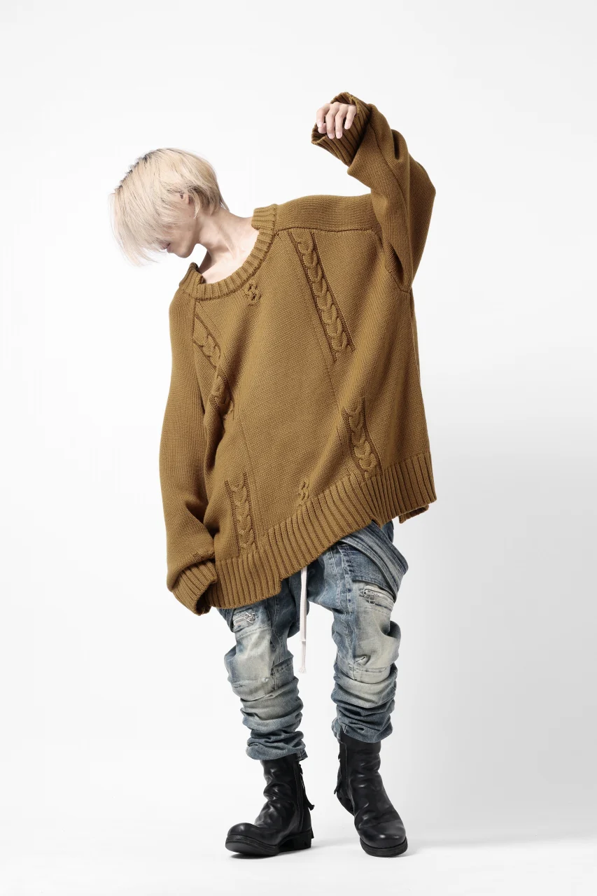 A.F ARTEFACT LOWGAUGE CABLE KNIT PULLOVER IRREGULAR-HEM (MUSTARD) - Image 22