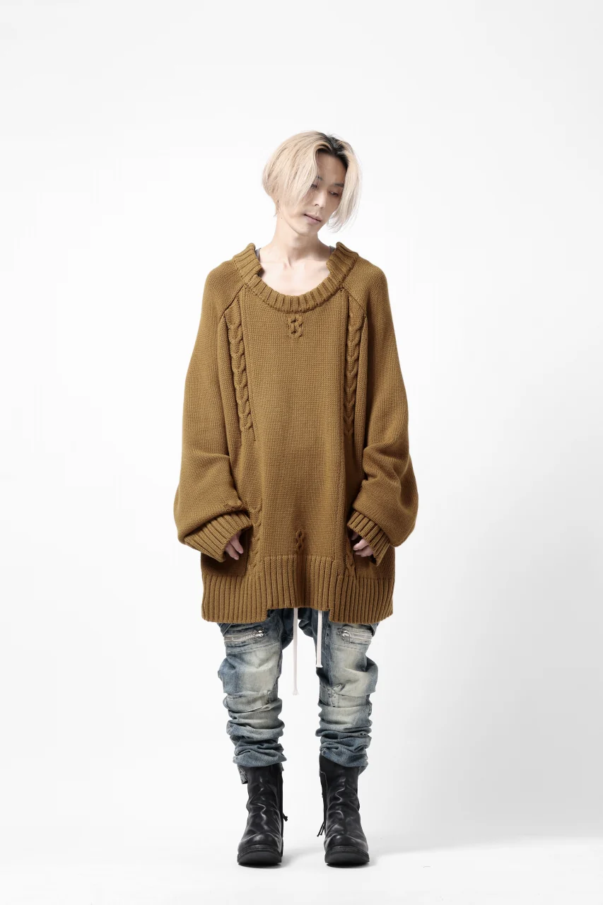 A.F ARTEFACT LOWGAUGE CABLE KNIT PULLOVER IRREGULAR-HEM (MUSTARD) - Image 23