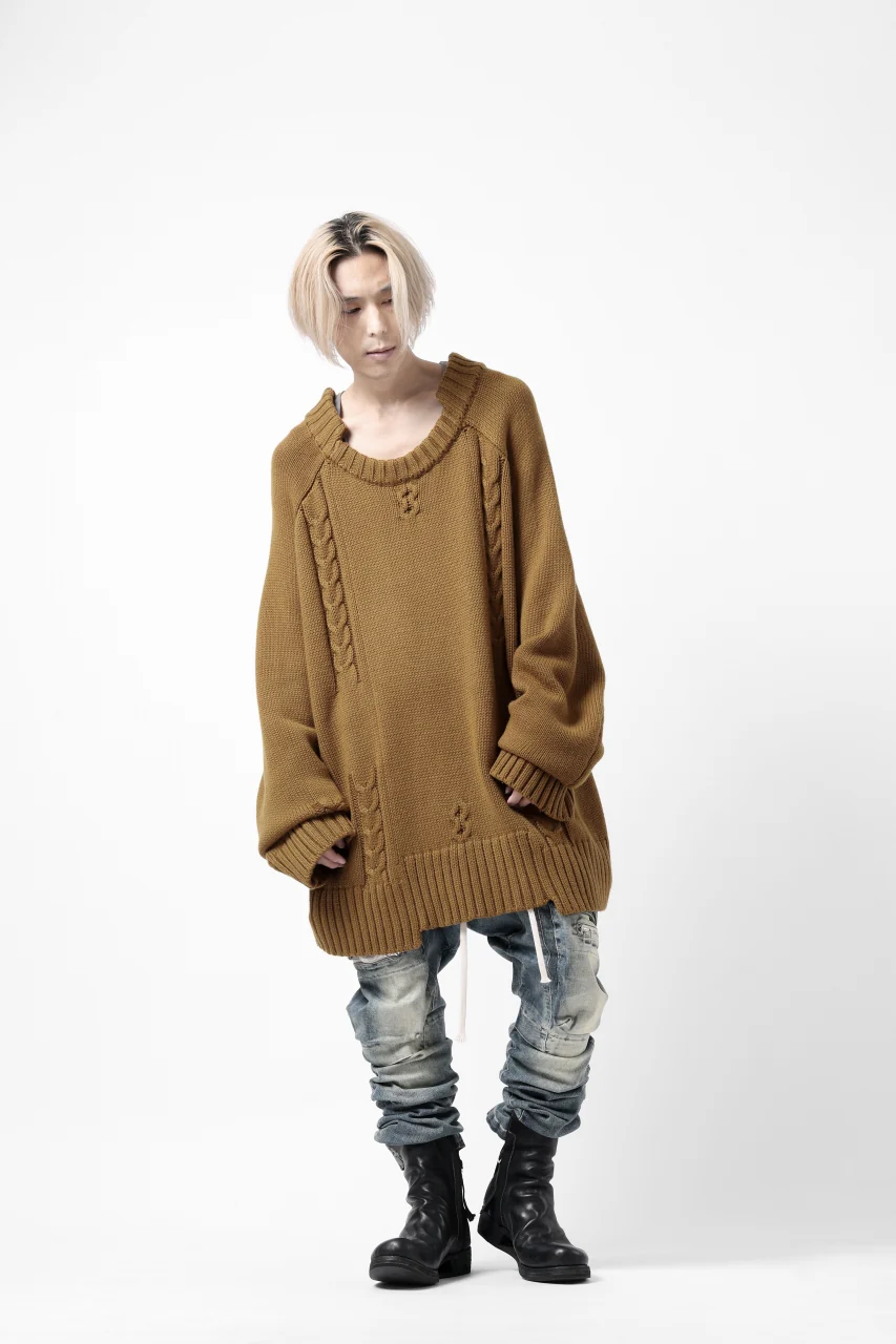 A.F ARTEFACT LOWGAUGE CABLE KNIT PULLOVER IRREGULAR-HEM (MUSTARD) - Image 24